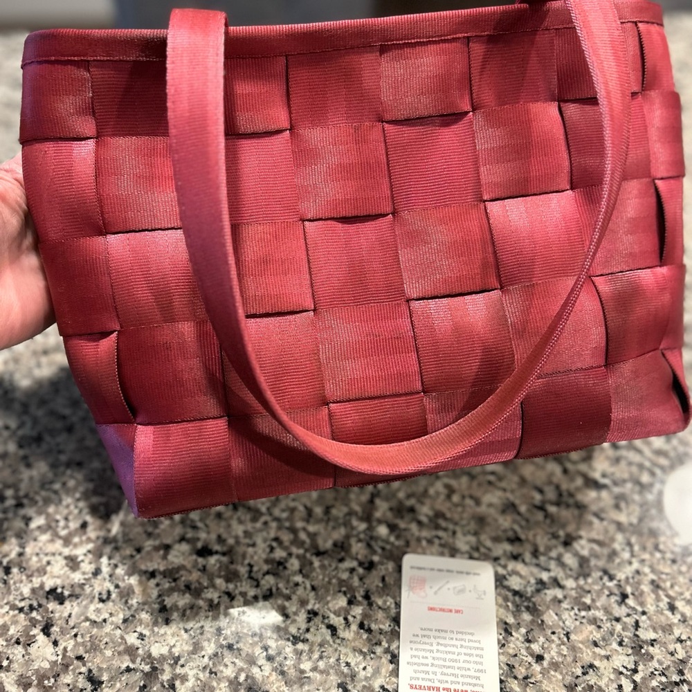Vintage Harveys The Original Seatbelt Bag Purse Tote Handbag Pink Mulberry - Picture 3 of 4